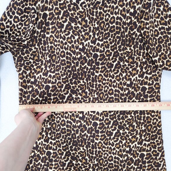 J Crew Dress Womens 10 Tan Brown Leopard Print Long Sleeve Shift Knee Length - Picture 4 of 11
